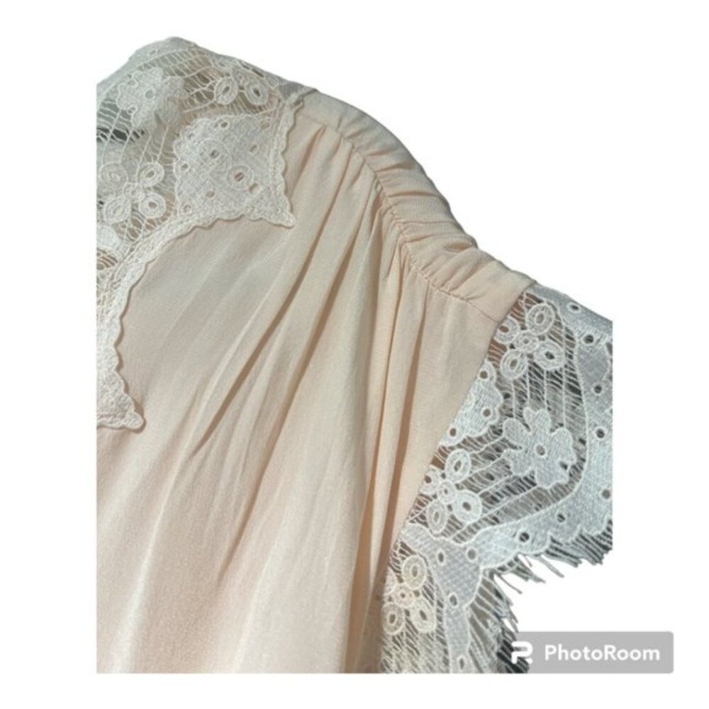 Women's JOIE Magdelen 100% Silk Peach Cream Lace Baby Pink Midi Dress Size XS - Picture 8 of 9